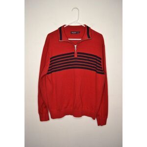 Nautica Men's XL Red Striped Long Sleeve 1/4 Zip Sweater